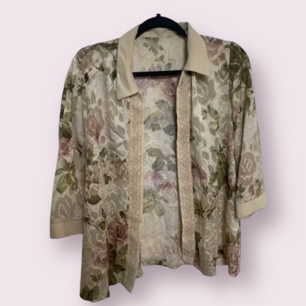 ⭐️ Collared Sheer Floral Lace Boho Peasant Hipster Hippie Romantic Classy Top